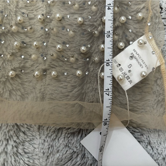 [NWT] Women's Pearl Rhinestone See Through Long Sleeve Mesh Blouse - Picture 8 of 8